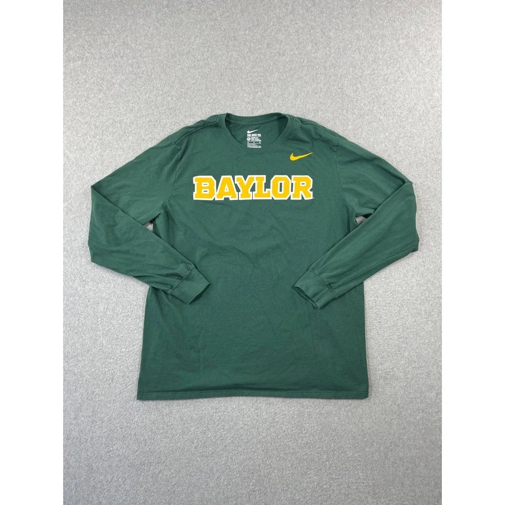 Baylor University Bears Shirt Mens XL Green BU Nike Long Sleeve Athletic Cut